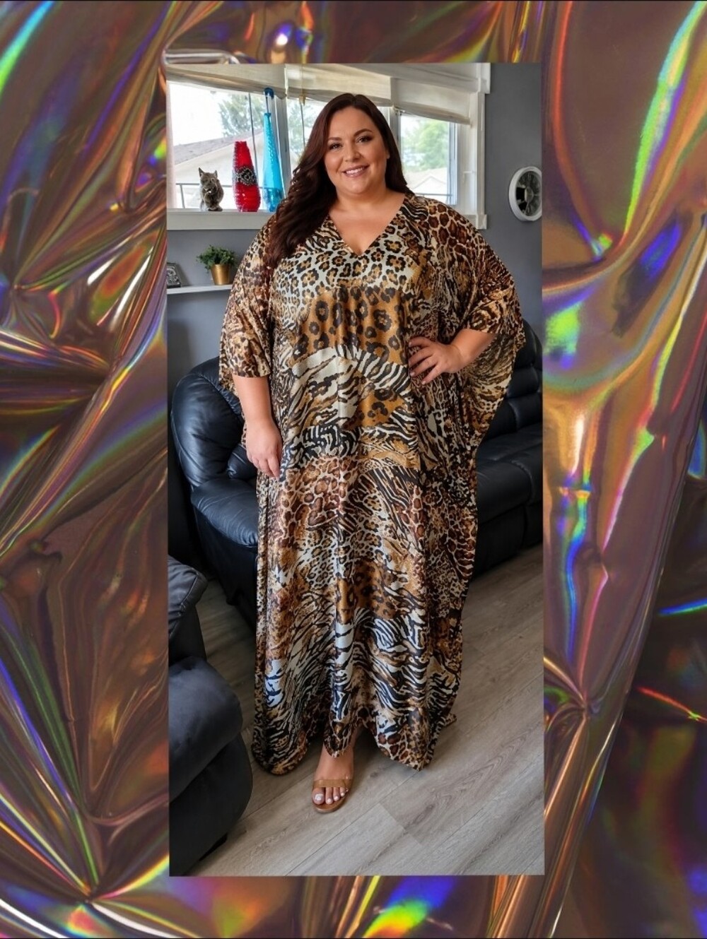 Casual Time VINTAGE Animal Print Patcheork - Caftan Maxi Dress Sz 1XL-4XL